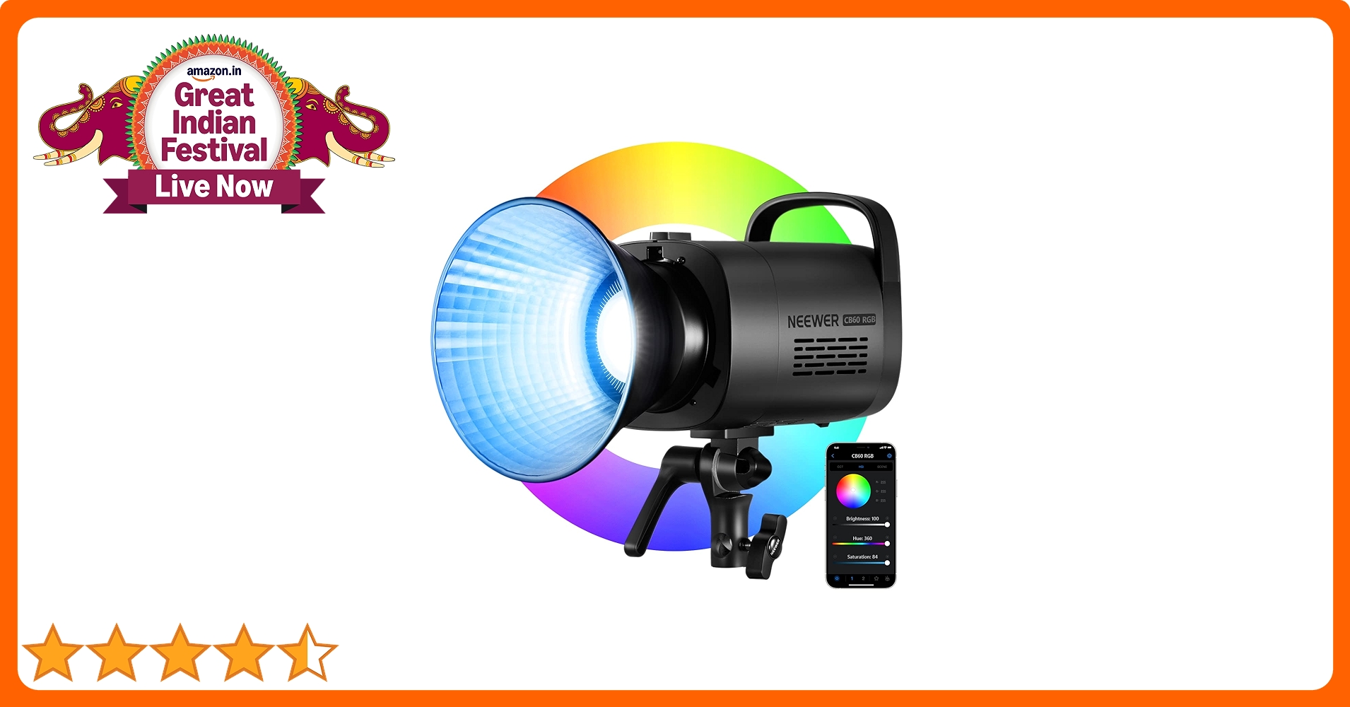 NEEWER CB60 LED撮影ライト 70W NEEWER LED Video Light Bowens Mount RGB CB60 70W, RGB Full